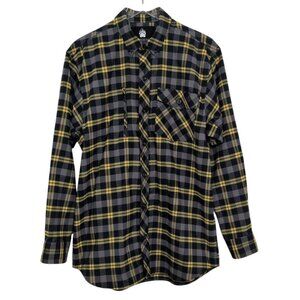 Alaskan Hardgear Plaid Flannel Shirt Mens Size Medium Gray Yellow Button Down